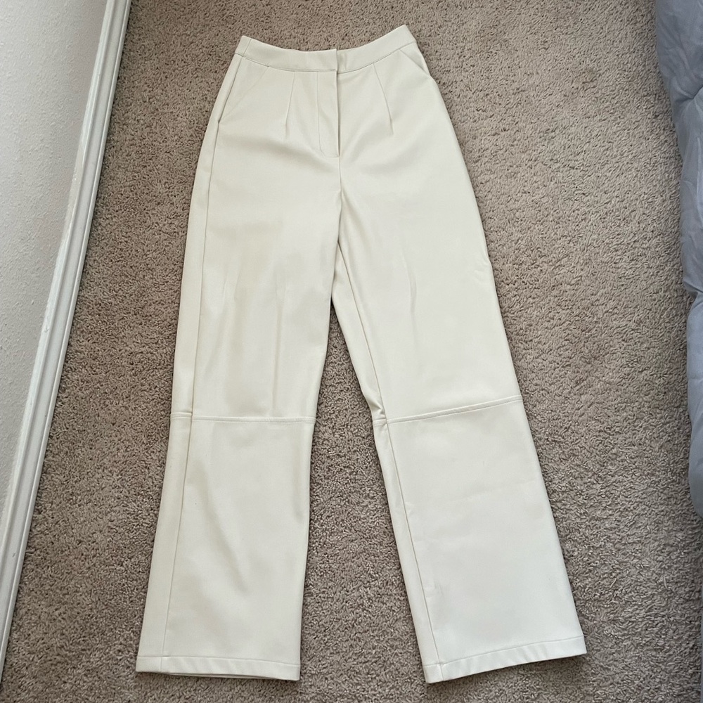Ivory Faux Leather Pants - hemmed for 5’2